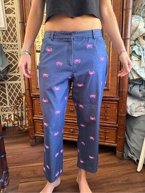 Lilly Pulitzer Navy Chinos with Pink Crab Embroidery